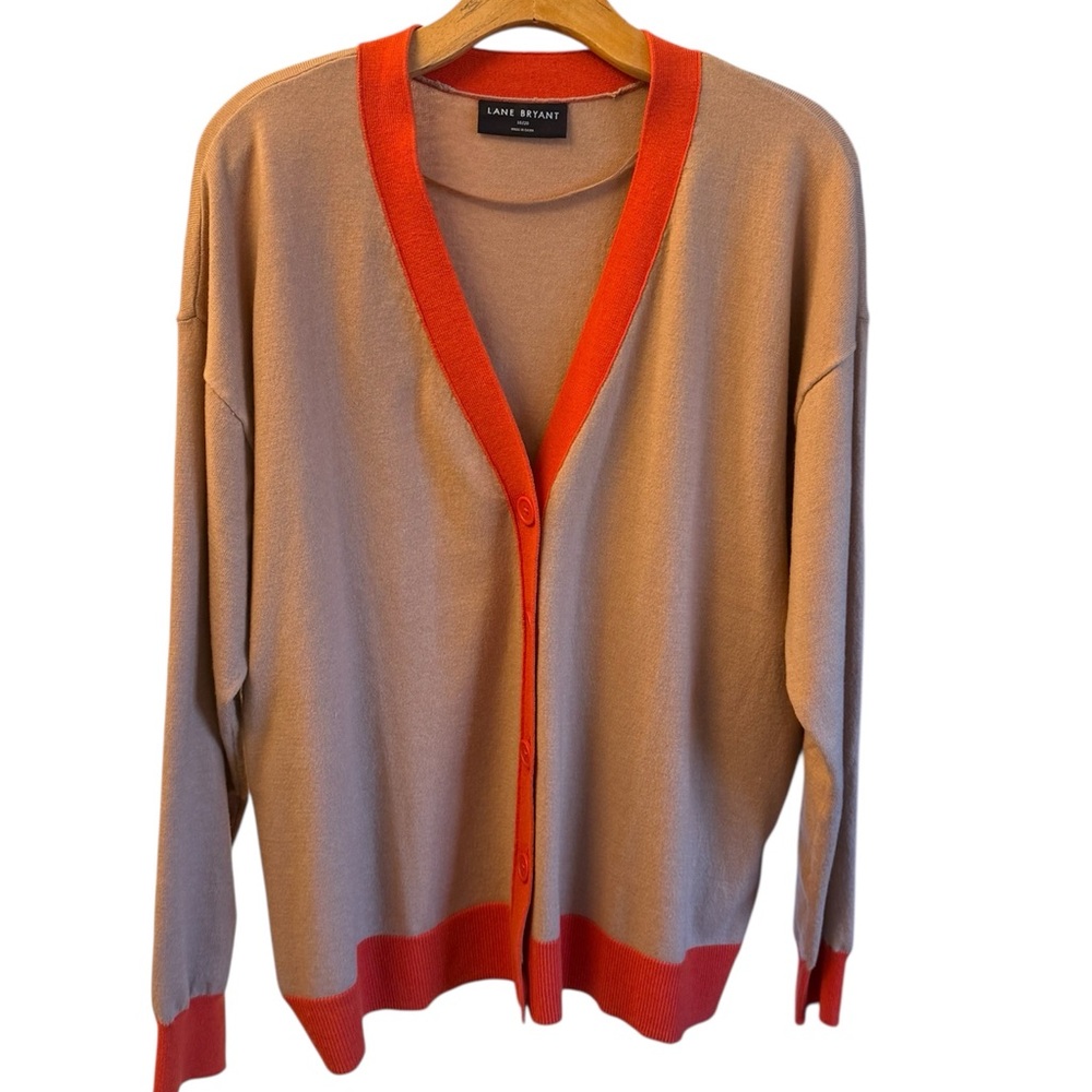 Lane Bryant V-Neck Button Front Color Block Cardigan